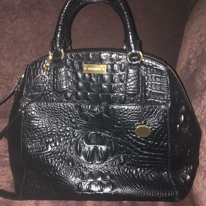 EUC BRAHMIN ADELE  BLACK CROC-EMBOSSED SATCHEL
